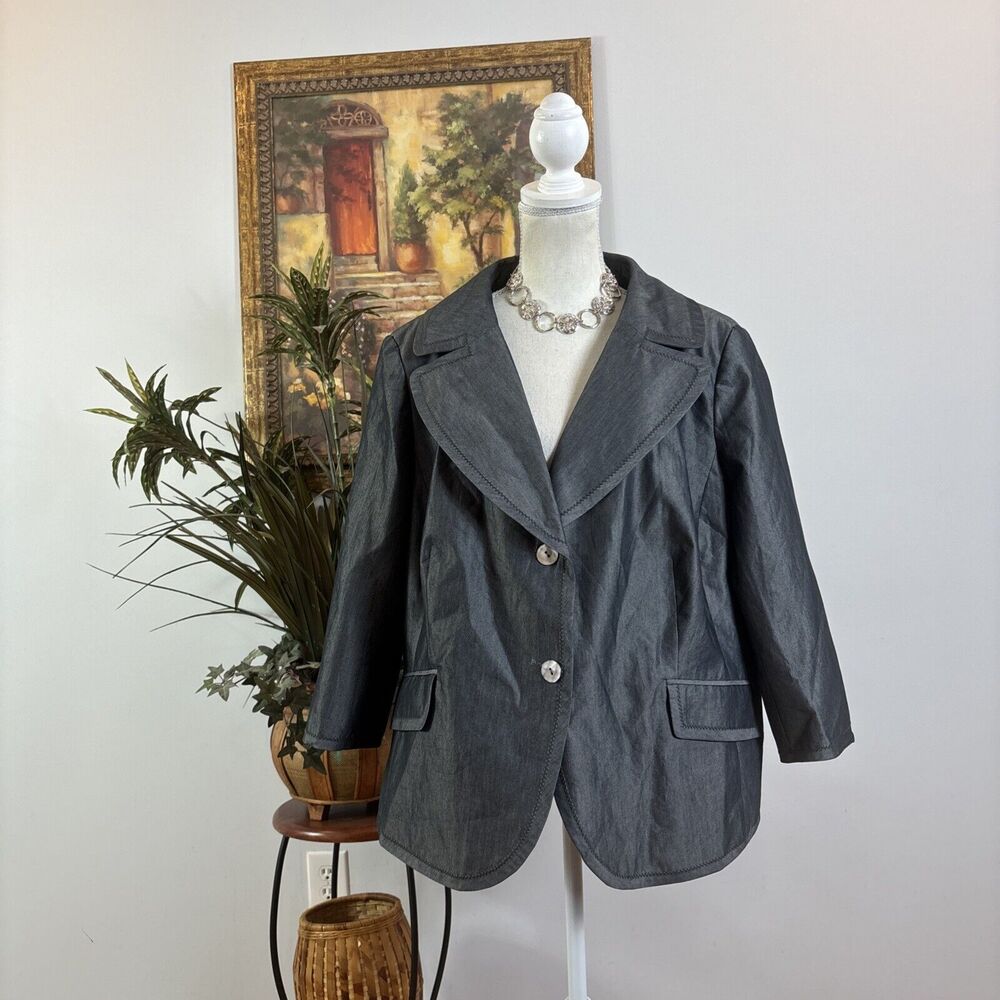 Nygard Collection Women Blazer Jacket Size 18 Gray‎ Flap Faux Pockets Two Button